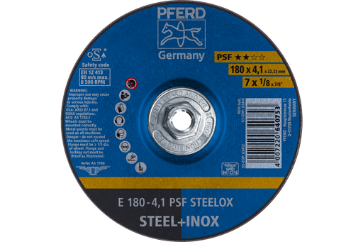 PFERD Grinding Wheel, 7" x 1/8 x 5/8-11, PSF STEELOX, T27, Aluminum oxide
