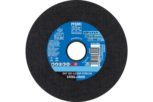 PFERD Cut-Off Wheel, 5" x .040 x 7/8, SGP STEELOX, T1, Aluminum oxide