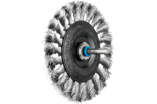 PFERD Mounted Knot Wheel Brush 4" Dia. .014 Stainless Steel 1/4" Shank