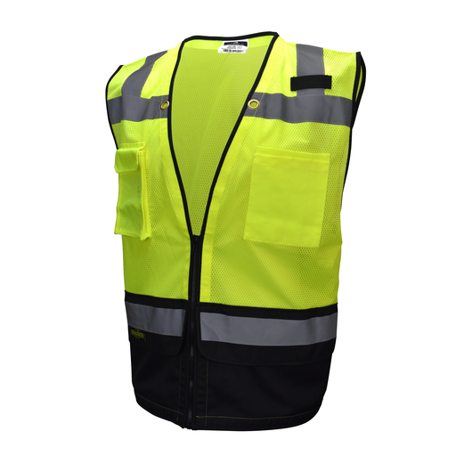 SV59B Type R Class 2 Heavy Duty Surveyor Safety Vest with Zipper - Hi-Vis Green - Size M