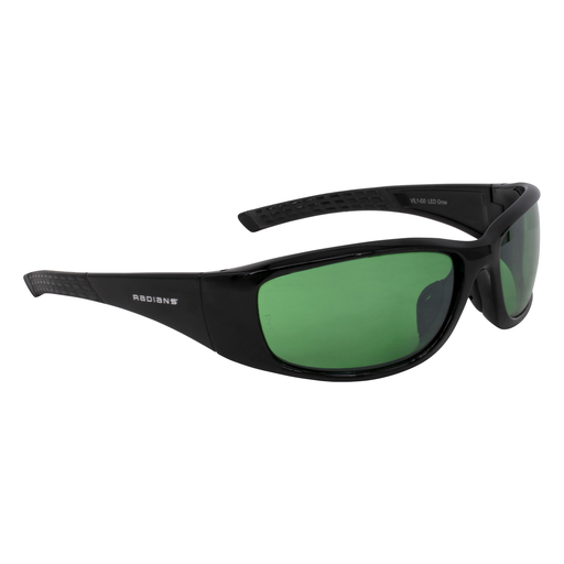 Radians VIL1-G0 Villume Indoor Farming Glasses - 99.9% UV Protection, Black Frame, LED Grow Green Mirror Lens