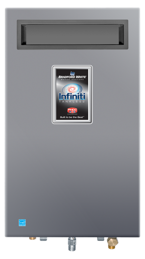 ENERGY STAR Certified Bradford White Ultra Low NOx Infiniti ® K-Series Tankless Gas (Natural) Outdoor Condensing Residential Water Heater. 15-Year Limited Residential Heat Exchanger Warranty, 199,000 BTU/Hr.