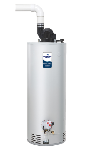 Bradford White TTW® 75 Gallon High Input Residential Gas (Liquid Propane) Power Vent Water Heater. 6-Year Tank Warranty, 75,500 BTU/Hr., 120 Volts, Single Phase, with Power Cord included.