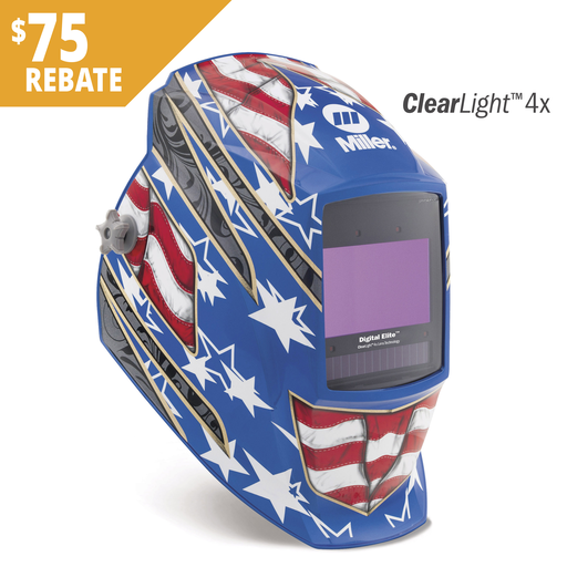 Miller Electric 296770 Digital Elite Welding Helmet with 9.2 Inch Viewing Field, 4 Arc Sensors, Stars & Stripes III