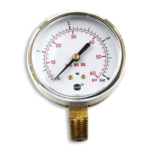GAUGE, 60 PSI/BAR, 2.5" BRASS