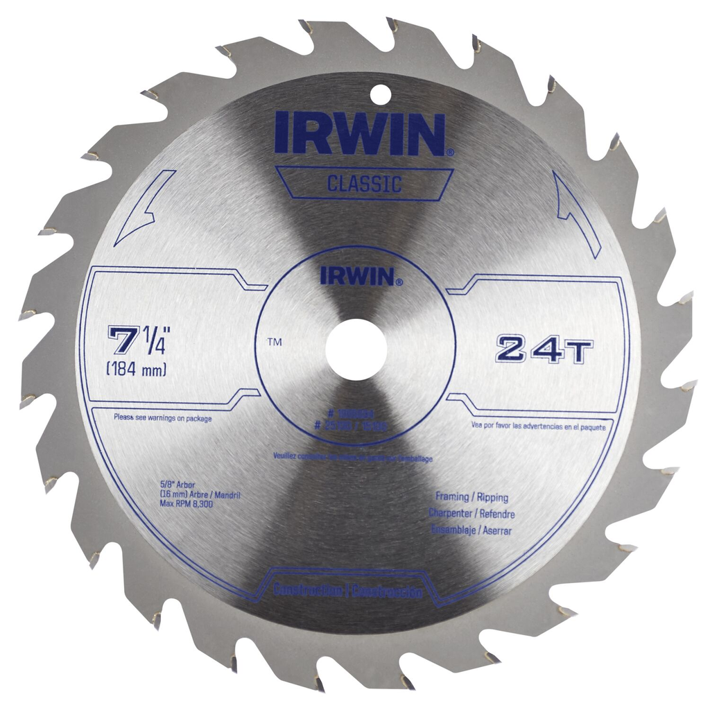 Product image for Irwin 25130 Classic Circular Saw Blade, 7-1/4" Dia, 24 Teeth, Framing / Ripping