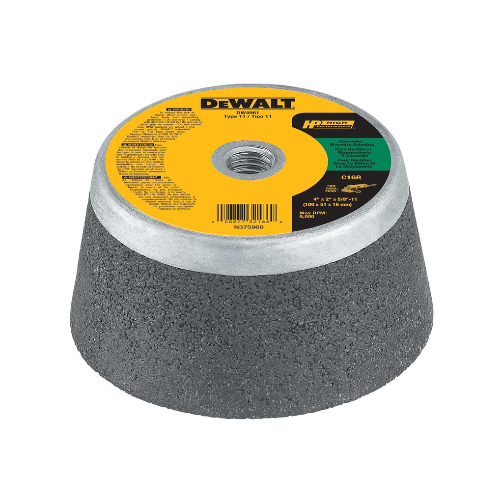 Product image for DeWalt DW4961 4" x 2" T11 masonry grinding wheel
