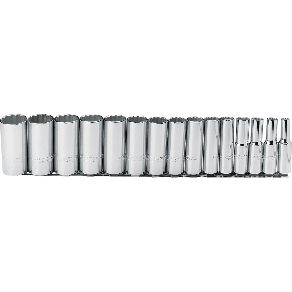 Product image for Proto J54107 Set Skt 1/2Dr 15Pc 12Pt D