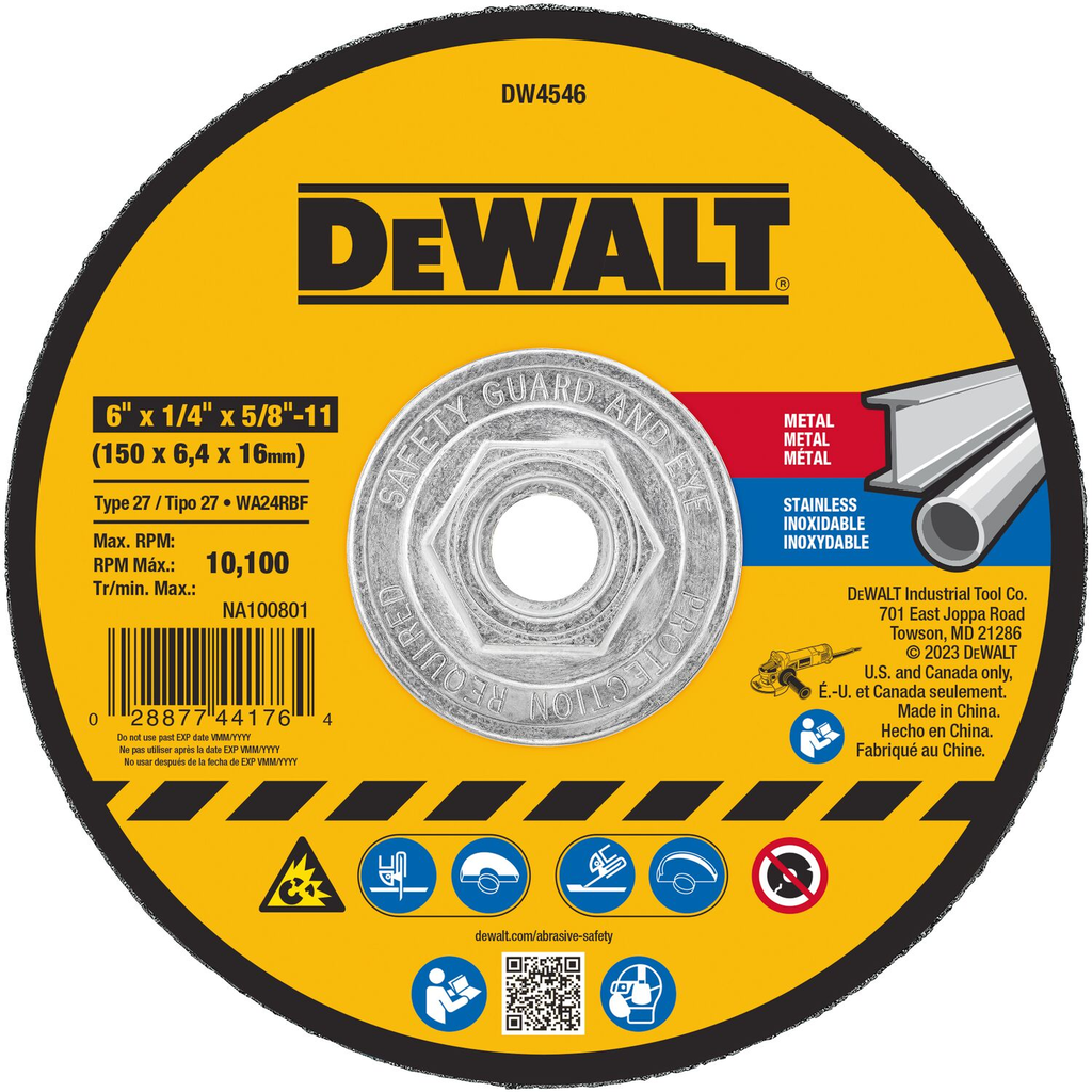 Product image for DeWalt DW4546 6" x 1/4" x 5/8"-11 Fast Cutting Abrasive