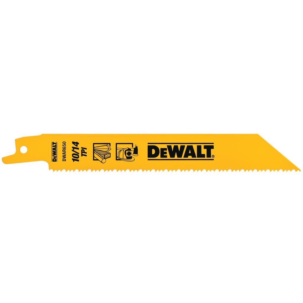 Product image for DeWalt DW4845 6" 10/14 TPI Straight Back Bi-Metal Reciprocating Blade (5 pack)