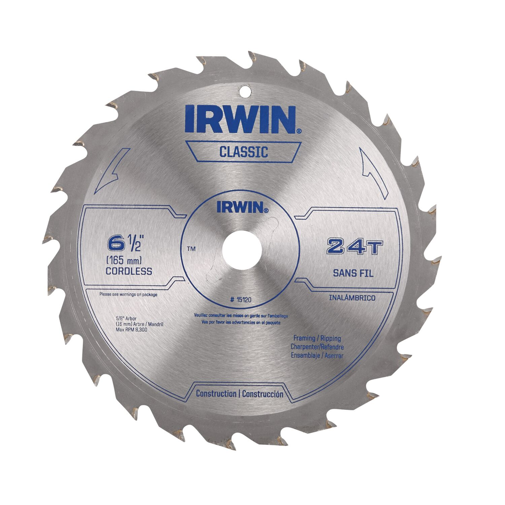 Product image for Irwin 15120 Classic Series Carbide Cordless Circular Saw Blade, 6-1/2", 24-Teeth