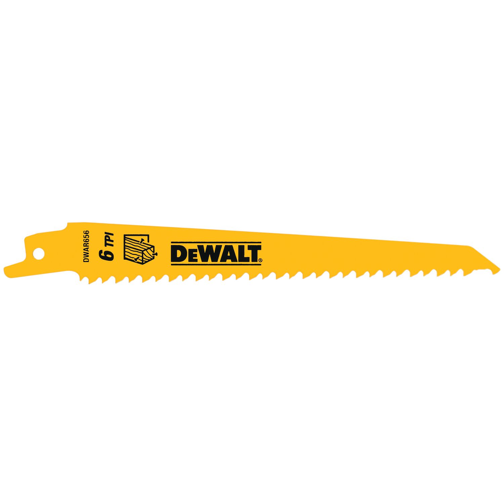 Product image for DeWalt DW4802 6" 6 TPI Taper Back Bi-Metal Reciprocating Blade for General Purpose Wood Cutting (5 pack)