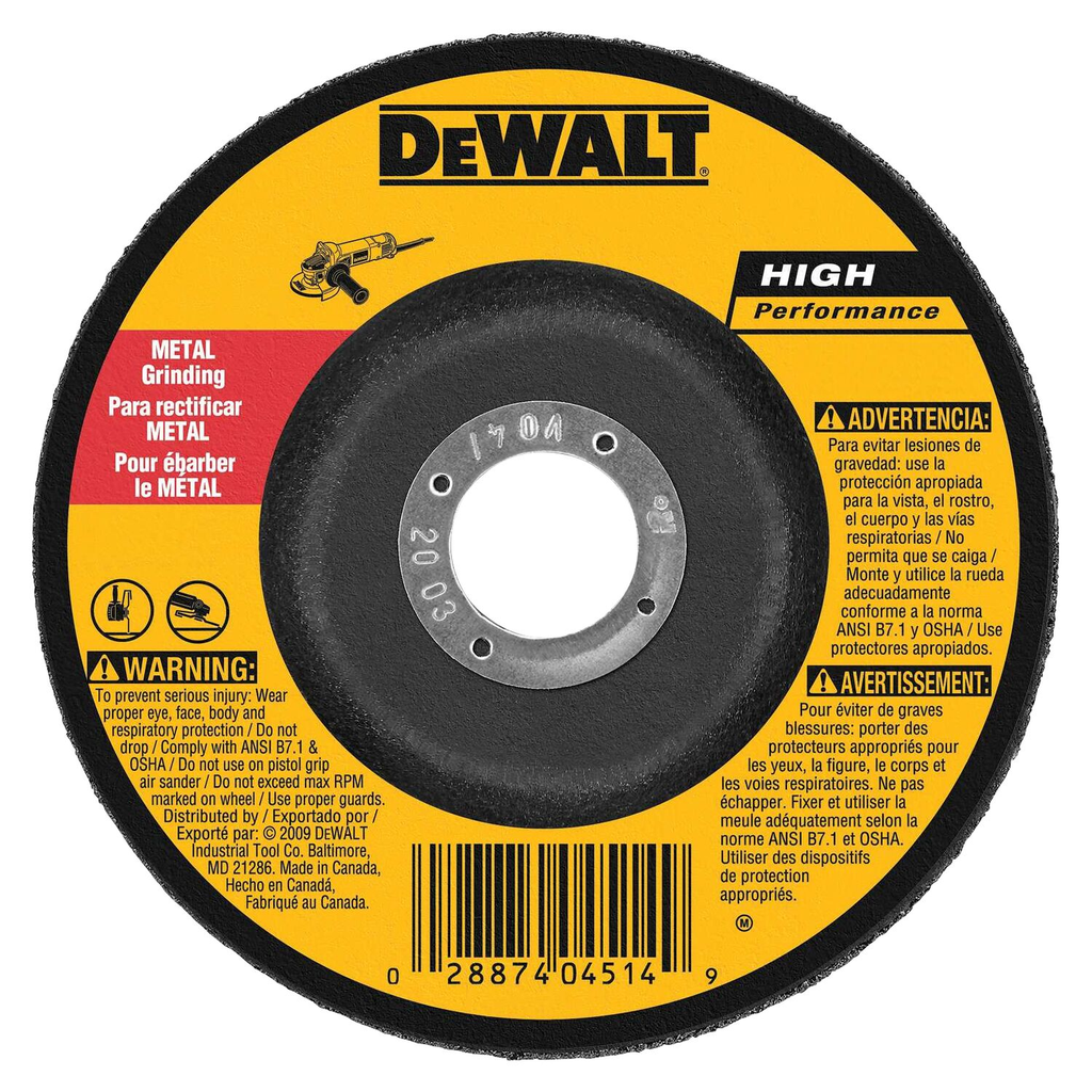 Product image for DEWALT DW4619 5 x 1/4 Inch A24R Grit Type 27 Bonded Abrasive Grinding Wheel