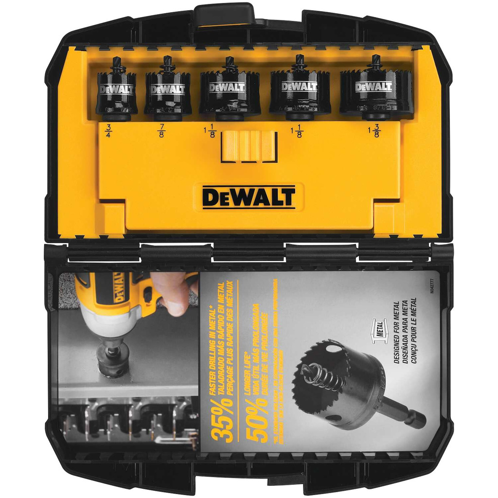 Product image for DeWalt D1800IR5 TOUGH CASE® 5 Pc. Set (includes 3/4", 7/8", (2) 1-1/8", 1-3/8")