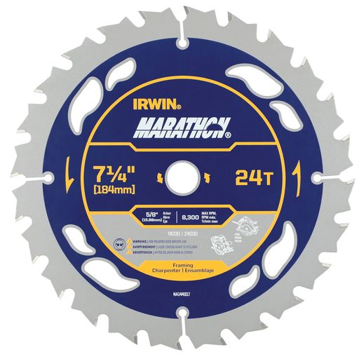 IRWIN Marathon Circular Saw Blade, 7 1/4-Inch, 24T