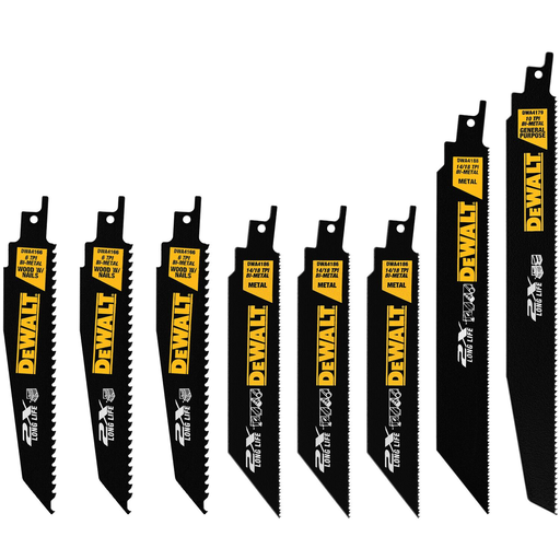 Product image for DEWALT DWA4101 8-Piece Bi-Metal 2x Reciprocating Saw Blade Set