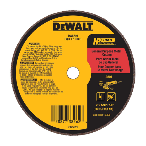 DEWALT 2-1/2" x .035" x 1/4" A36T Metal & Stainless Cutting & Grinding Wheel