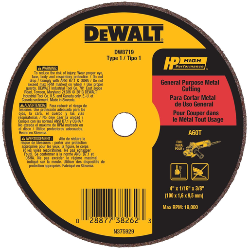 DEWALT A24R Grinding Wheel, 4 -Inch X 1/8-Inch X 3/8-Inch