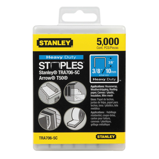 Product image for Stanley TRA706-5C Heavy-Duty Narrow Crown Staples 3/8" . 5,000 Pack