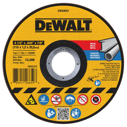 DEWALT 4-1/2 In x .045 in Aluminum Oxide Abrasive Chop / Cut-Off Blade with 7/8 in Arbor For Concrete & Masonry Cutting (1 Pack)