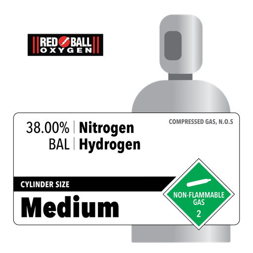 38.00% Nitrogen, BAL Hydrogen, Medium, Industrial, 200 ft3, High Pressure Steel (HPS), CGA 580