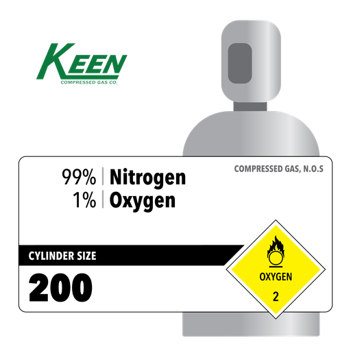 99% Nitrogen, 1% Oxygen, 200, Food, 208 ft3., High Pressure Steel (HPS), CGA 580-Cap