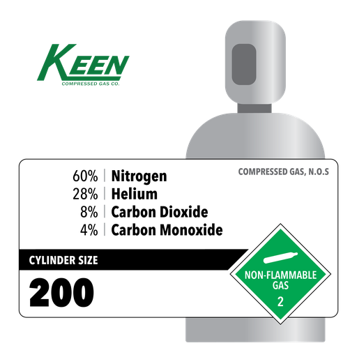 60% Nitrogen, 28% Helium, 8% Carbon Dioxide, 4% Carbon Monoxide, 200, Laser, 147 FT3, High Pressure Steel (HPS), CGA 350