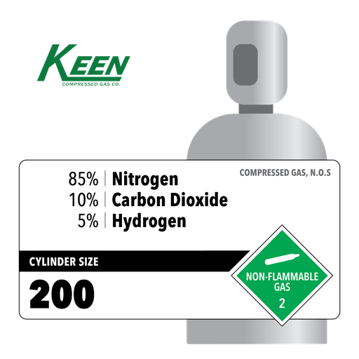 85% Nitrogen, 10% Carbon Dioxide, 5% Hydrogen, 200, High Purity, 200 ft3, High Pressure Steel (HPS), CGA 350