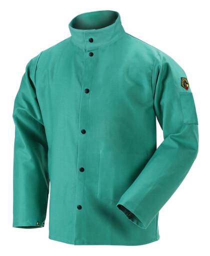 9oz. Flame-Resistant Cotton Welding Jacket, Green, 30" length