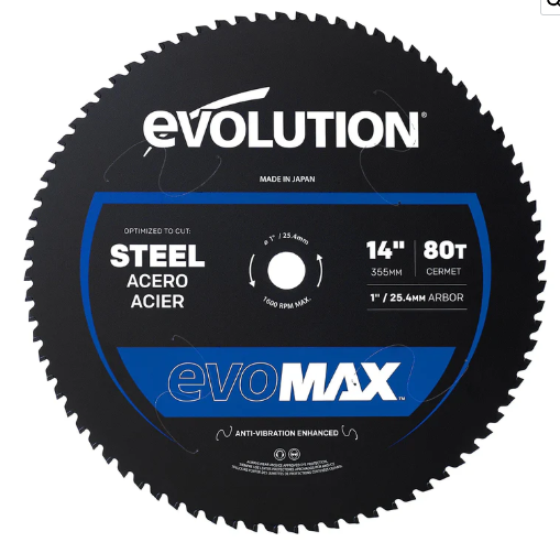 Evolution EVOMAX14ST | 14 in. | 80T | Professional Grade Mild Steel Cermet Blade
