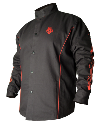 BSX® Contoured FR Cotton Welding Jacket, Black with Red Flames