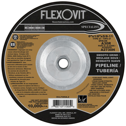 Flexovit A30R Cut-Off Wheel, 6" x 1/8" x 5/8-11" Type 27