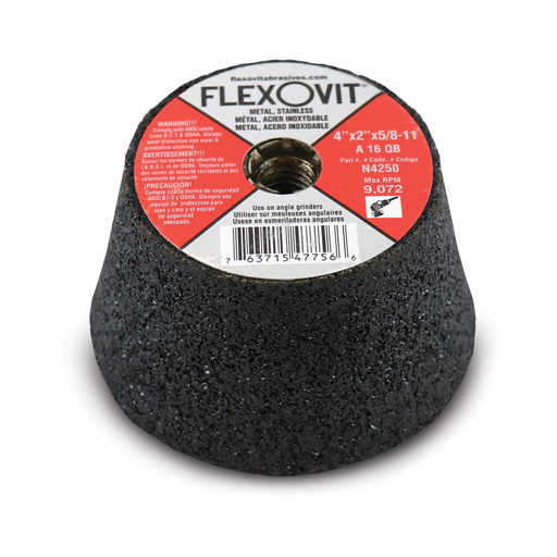 Flexovit N4250 HIGH PERFORMANCE 4 Inch x 2 Inch Aluminum Oxide Type 11 Cupstone, 5/8-11 Arbor