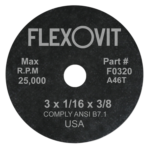 Flexovit A46T Cut-Off Wheel, 3" x 1/16" x 3/8" Type 1