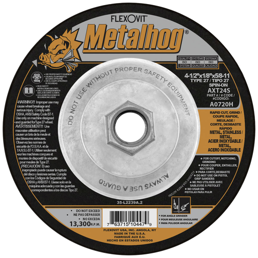 Flexovit AXT24S Cut-Off Wheel, 4 1/2" x 1/8" x 5/8-11" Type 27