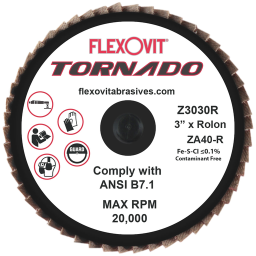 Flexovit® Tornado® 3" Rolon Type R ZA40-R Quick Change Flap Disc