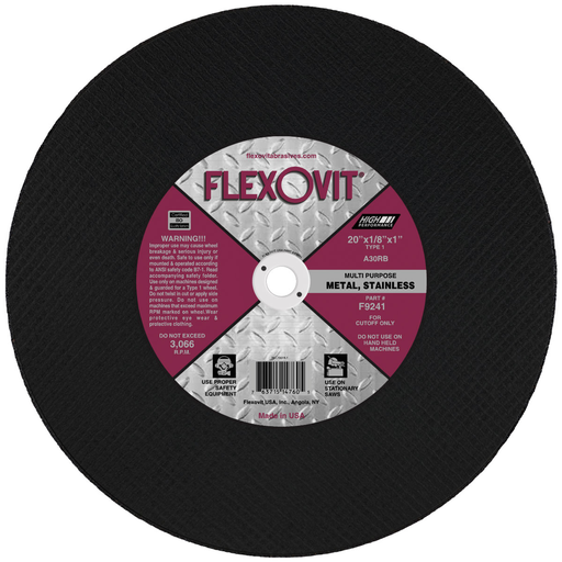 Flexovit A30RB Cut-Off Wheel, 20" x 1/8" x 1" Type 1