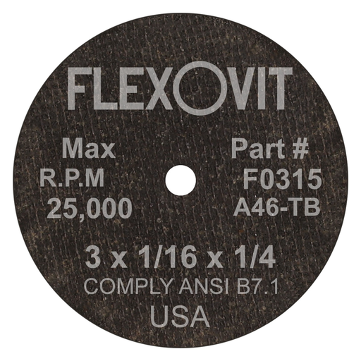 Flexovit A46T Cut-Off Wheel, 3" x 1/16" x 1/4" Type 1