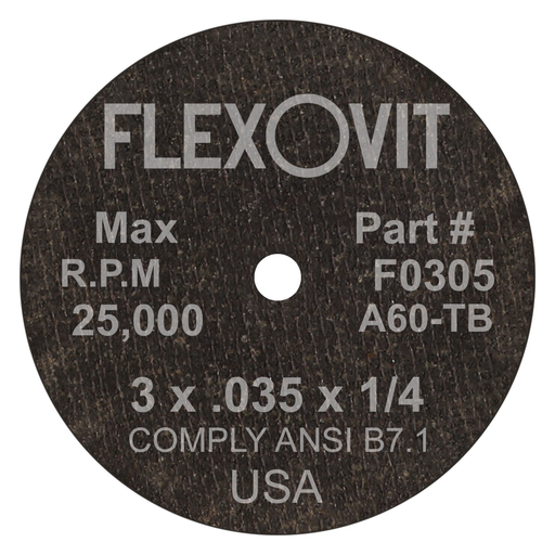 Flexovit A60T Cut-Off Wheel, 3" x .035" x 1/4" Type 1