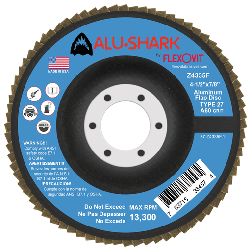 Flexovit® Alushark™ 4-1/2" X 7/8" Grit A60 Type 27 Flap Disc