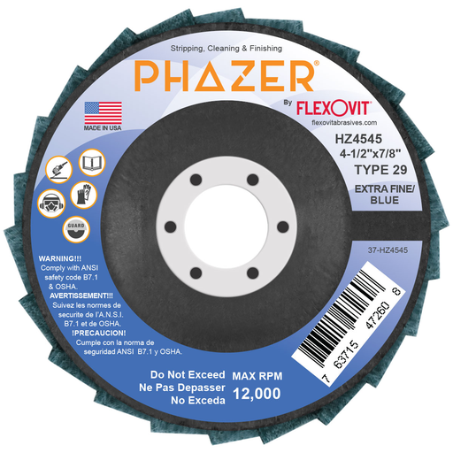 Flexovit HZ4545 PHAZER Non-Woven Flap Disc 4-1/2 Inch x 7/8 Inch Extra Fine, 12000 RPM