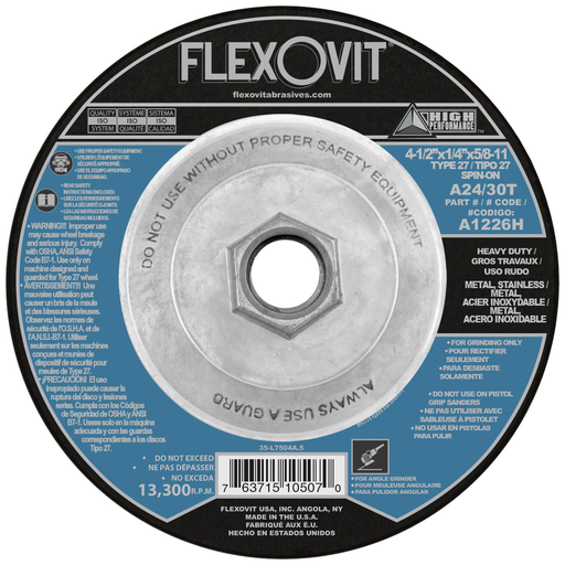 Flexovit A1226H HIGH PERFORMANCE Type 27 Depressed Center Grinding Wheel