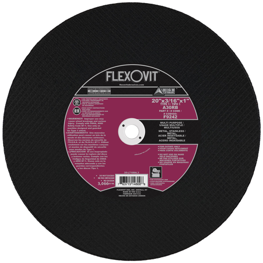 Flexovit A30RB Cut-Off Wheel, 20" x 3/16" x 1" Type 1