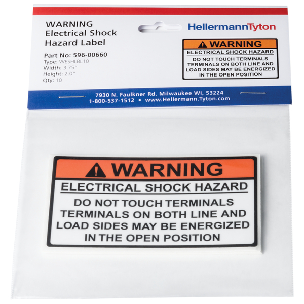 Product image for TYN 596-00660 WARNING ELE SHK HAZ 1