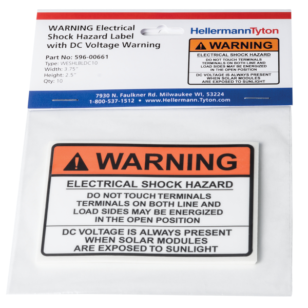 Product image for TYN 596-00661 WARNING ELE SHK HAZ W