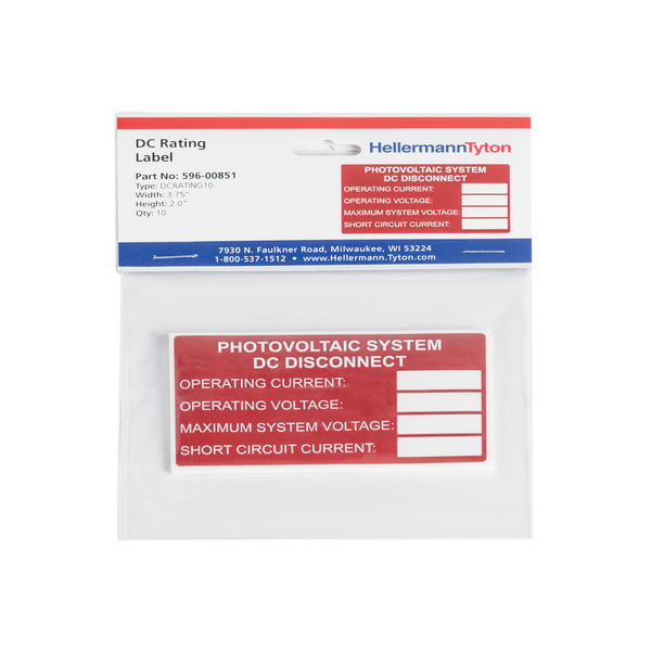 Product image for TYN 596-00851 DC RATING LABEL 10/PK