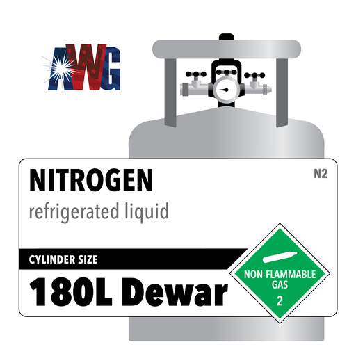Refrigerated Liquid Nitrogen, Zero, 4.8, 99.998, 180 Liter Stainless Steel Dewar, CGA 580 Valve