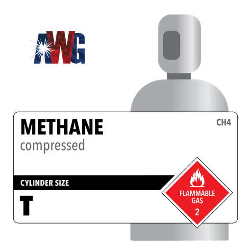 Compressed Mixed Gas, Methane, 2.5, Size T High Pressure Steel Cylinder, CGA 350 Valve