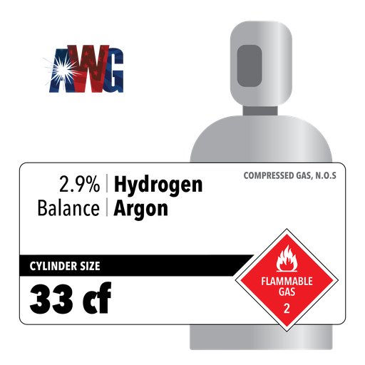 Compressed Mixed Gas, 2.9% Hydrogen, Balance Argon, Certified Standard, 33 cf High Pressure Aluminum Cylinder, CGA 580 Valve