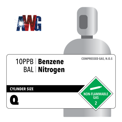 10 ppb Benzene, Balance Nitrogen, Certified Standard, Size Q Aluminum Cylinder, 80 CF, CGA 350 Valve